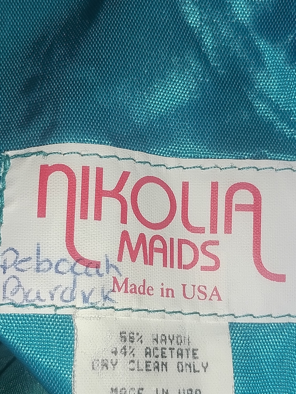 Nikolia Maids Teal Rayon And Acetate Dress